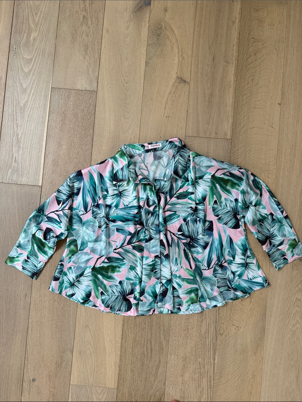 Topolina Button-Up Blouse in Pink and Green from Morocco Size Small